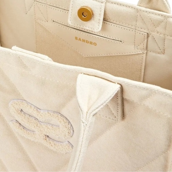 New Sandro Kasbah Quilted Tote Bag –Ecru Light Beige off white Canvas Structured - Picture 4 of 8